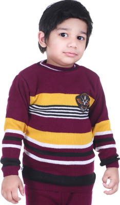 GTwo Woven Round Neck Casual Boys Purple Sweater