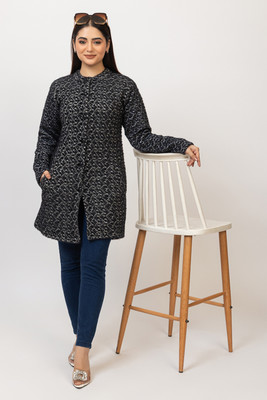 Aphrodite Polka Print Mandarin Neck Casual Women Black Sweater
