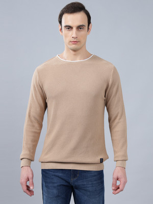 CANTABIL Self Design Round Neck Casual Men Beige Sweater