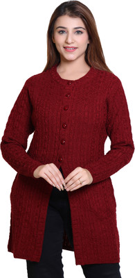 Ogarti Self Design Round Neck Casual Women Maroon Sweater