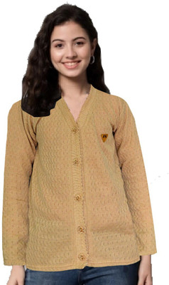 SHRIGANESH ENTERPRISES Self Design V Neck Casual Women Brown Sweater