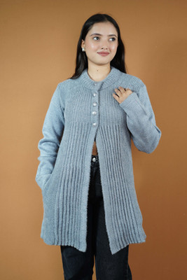 CreativePanther Self Design Round Neck Casual Women Blue Sweater