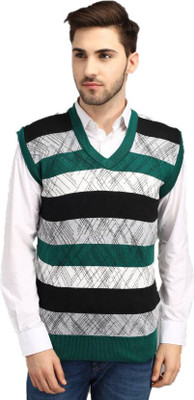 ANIXA Checkered V Neck Casual Men Green Sweater