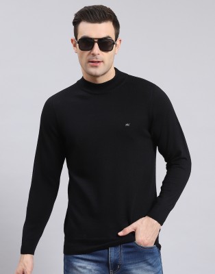 MONTE CARLO Solid Turtle Neck Casual Men Black Sweater