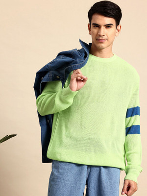 Mast & Harbour Self Design Round Neck Casual Men Green Sweater