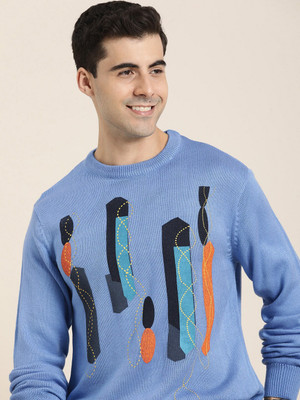HERE&NOW Self Design Round Neck Casual Men Multicolor Sweater