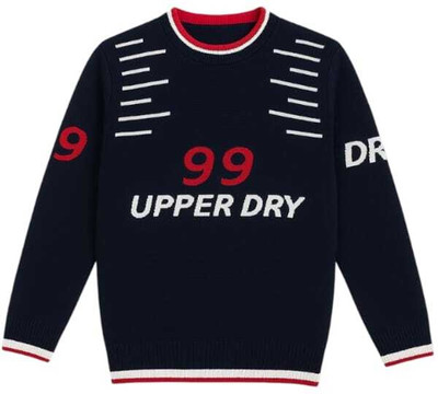 Pink Paradise Graphic Print Round Neck Casual Boys Dark Blue Sweater