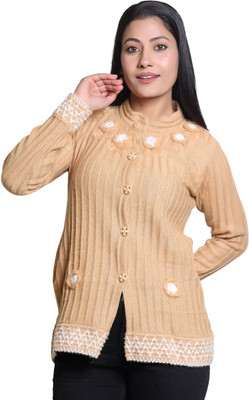 speed line hosiery Self Design Mandarin Neck Casual Women Beige Sweater