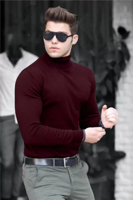 shubam enterprises Solid High Neck Casual Men Red Sweater
