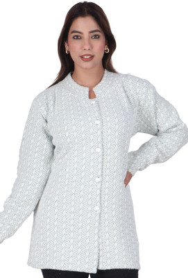 WOOL 4U Self Design Collared Neck Casual Women Light Green Sweater