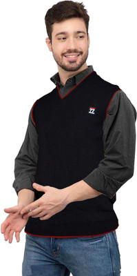 Hans Fashion ENT Self Design V Neck Casual Men Grey Sweater