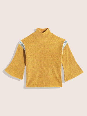 Sangria Self Design High Neck Casual Boys Yellow Sweater