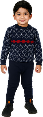 GTwo Geometric Print Round Neck Casual Boys Dark Blue Sweater