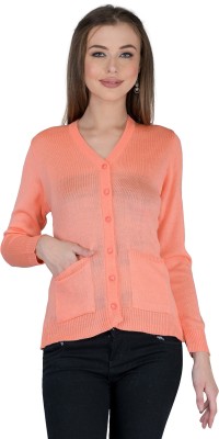 lady willington Solid V Neck Casual Women Orange Sweater