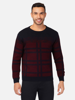 Joe Hazel Self Design Round Neck Casual Men Blue, Red Sweater