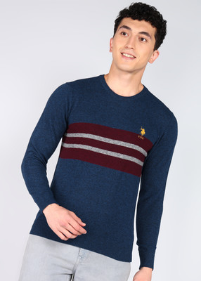 U.S. POLO ASSN. Solid Round Neck Casual Men Dark Blue Sweater