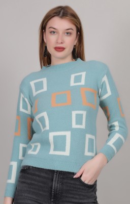 Thansmay kleider Colorblock Round Neck Casual Women Blue Sweater