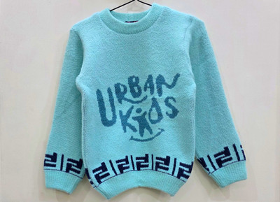 Juniorx Woven Round Neck Casual Boys & Girls Light Blue Sweater
