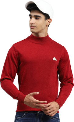 MONTE CARLO Solid Turtle Neck Casual Men Red Sweater