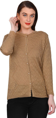 HITTIKA Solid Round Neck Casual Women Brown Sweater