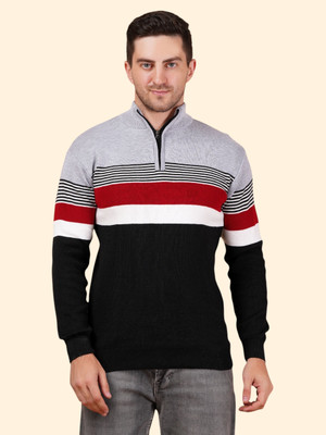 KIPEKEE Striped Round Neck Casual Men Black Sweater