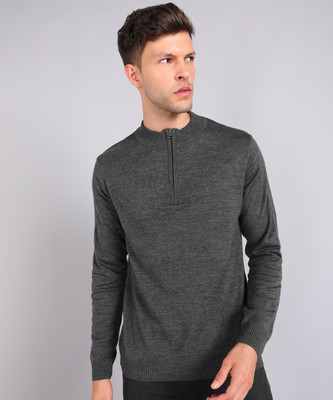 METRONAUT Solid High Neck Casual Men Grey Sweater