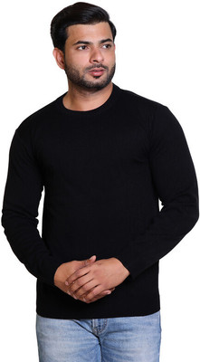 CAVARDI Solid Round Neck Casual Men Black Sweater