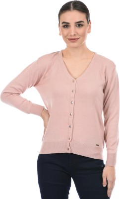 SPECIES Solid V Neck Casual Women Pink Sweater