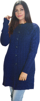 Hautemoda Self Design Round Neck Casual Women Dark Blue Sweater