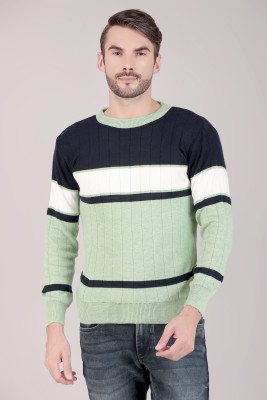 lewiston Striped Round Neck Casual Men Light Green Sweater