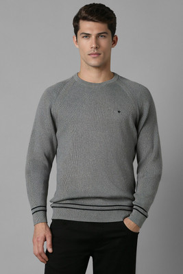 LOUIS PHILIPPE Self Design Crew Neck Casual Men Grey Sweater