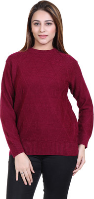 Ogarti Self Design Round Neck Casual Women Purple Sweater