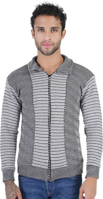 Life and style Self Design Collared Neck Casual Men Grey Sweater