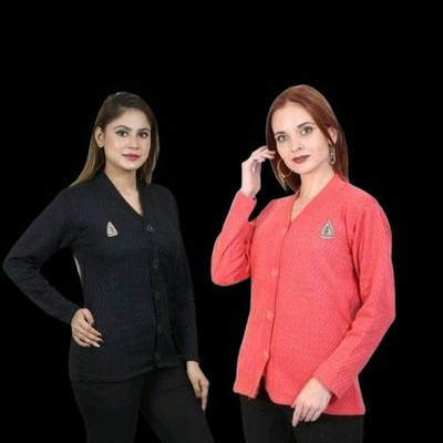 LUXURIOUS DESIGN Solid V Neck Casual Women Black, Red Sweater