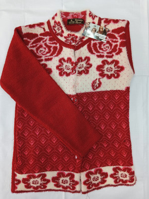 Just cool Printed Collared Neck Casual Women Red Sweater