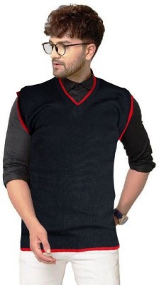 Hans Craft And Creation Solid V Neck Casual Men Black Sweater