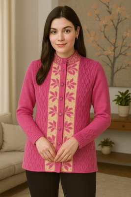 LUFEEP Printed V Neck Casual Women Pink Sweater