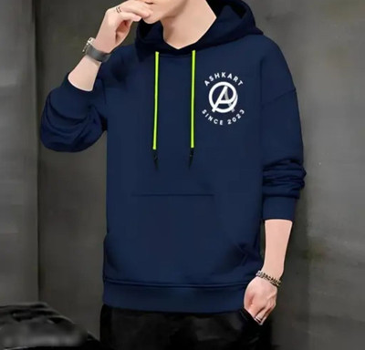 Ashkart Graphic Print Hooded Neck Casual Men Blue Sweater