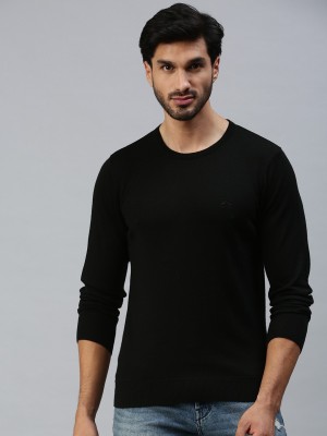 98 Degree North Solid Round Neck Casual Men Black Sweater