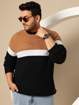 Sztori Colorblock Round Neck Casual Men Black Sweater