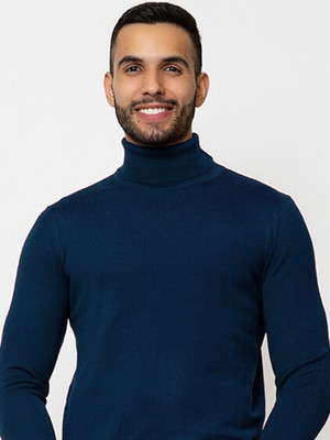 AIN6 Solid Turtle Neck Casual Men Blue Sweater