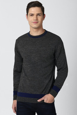 PETER ENGLAND Self Design Crew Neck Casual Men Grey Sweater