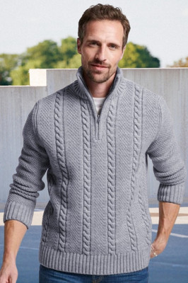 nikline Self Design High Neck Casual Men Grey Sweater