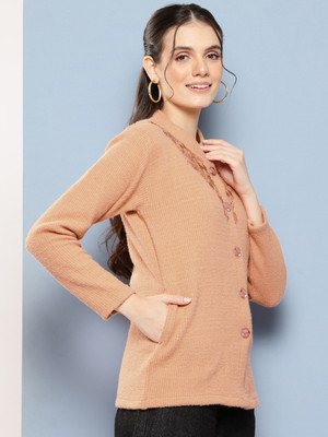 Aarika Solid Collared Neck Casual Women Orange Sweater