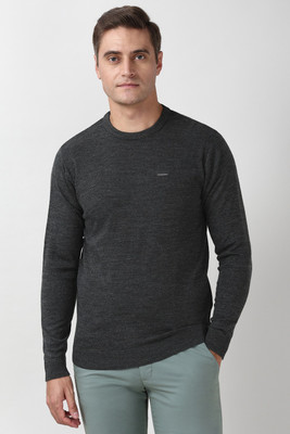 PETER ENGLAND Solid Crew Neck Casual Men Grey Sweater