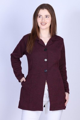 Vishal Enterprises Self Design Collared Neck Casual Women Maroon Sweater