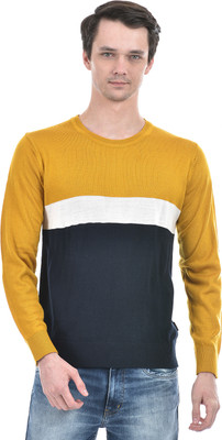 NUMERO UNO Colorblock Round Neck Casual Men Multicolor Sweater