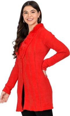 lady willington Solid Collared Neck Casual Women Red Sweater