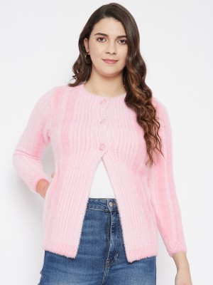 Zigo Striped Round Neck Casual Women Pink Sweater