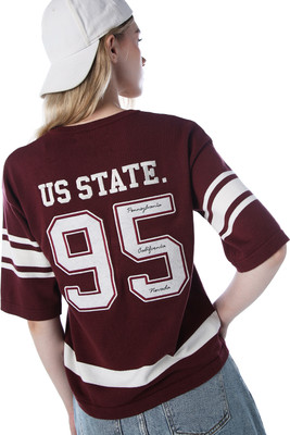 ONLY Printed Round Neck Casual Women Maroon Sweater